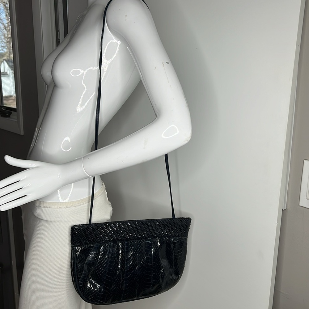 Aspects Navy Blue Python Snakeskin Clutch Shoulde… - image 2